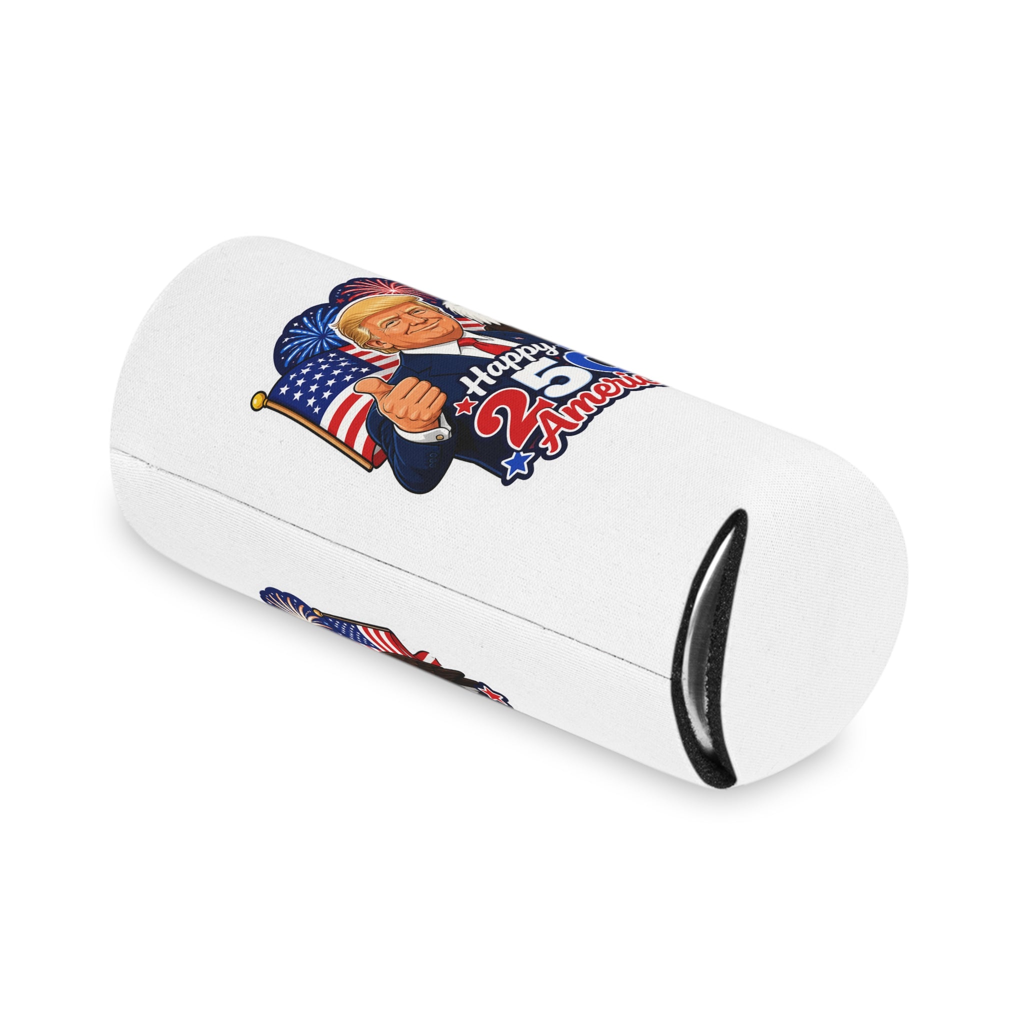 "Happy 250th America!" Patriotic Trump Can Cooler Koozie (Fourth of July)