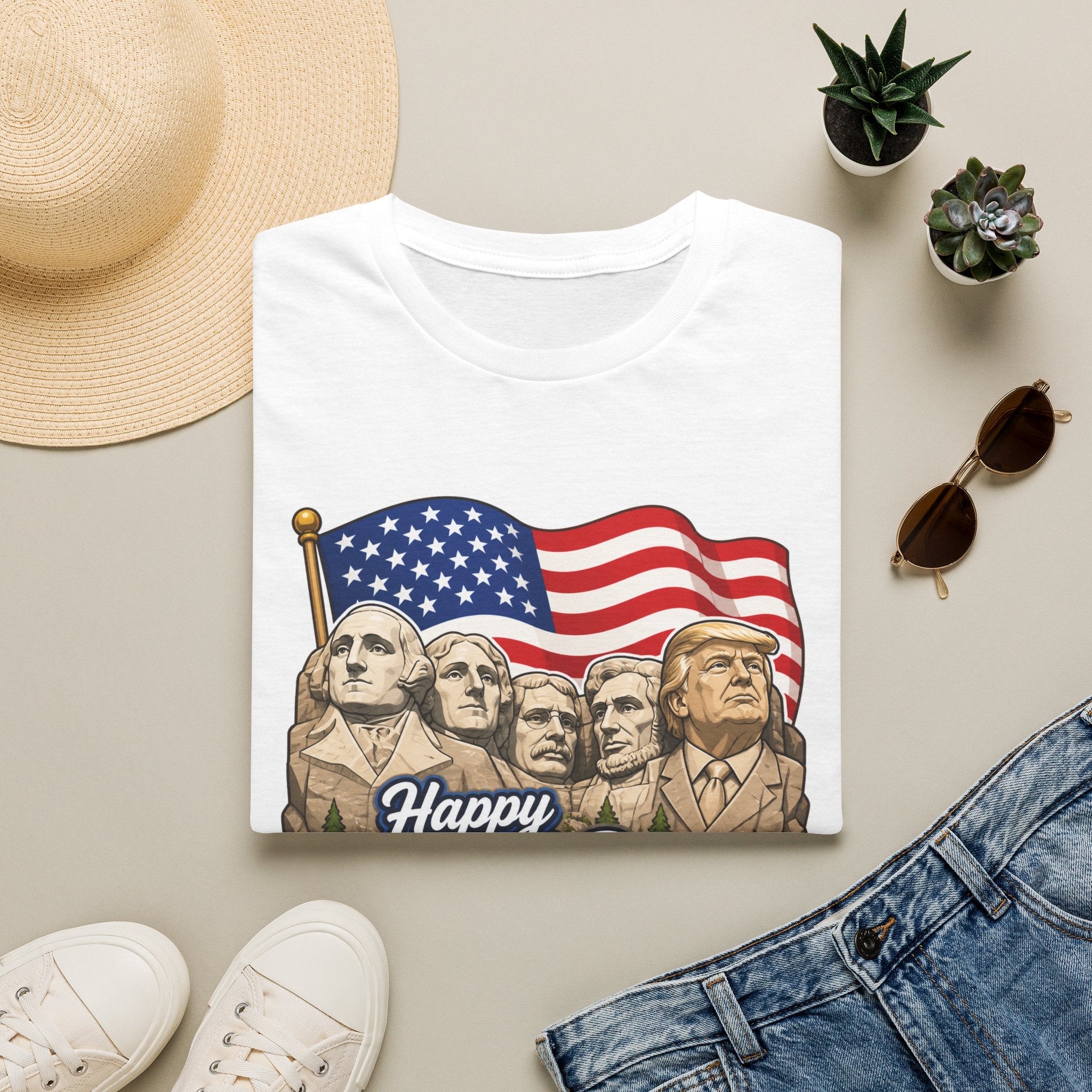 Trump on Mt. Rushmore "Happy 250th America" T-shirt