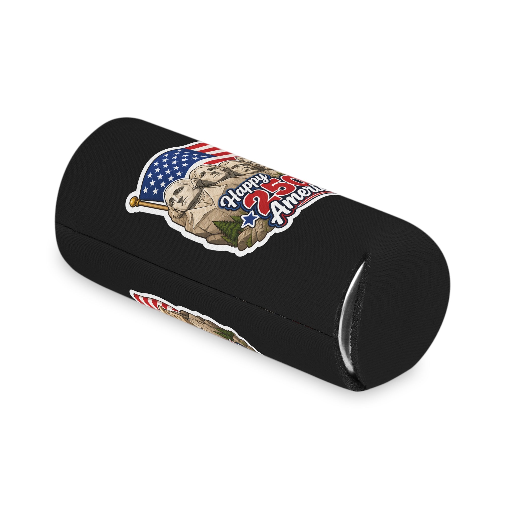 "Happy 250th America!" Trump on Mt. Rushmore Can Cooler Koozie (Fourth of July)