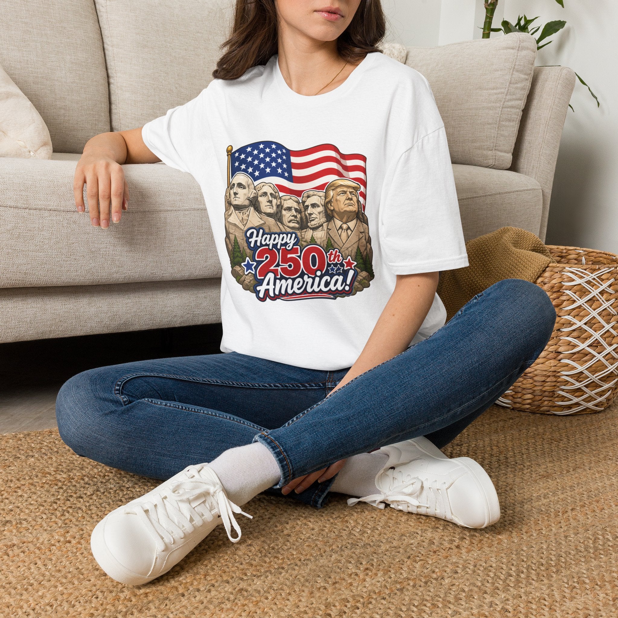 Trump on Mt. Rushmore "Happy 250th America" T-shirt