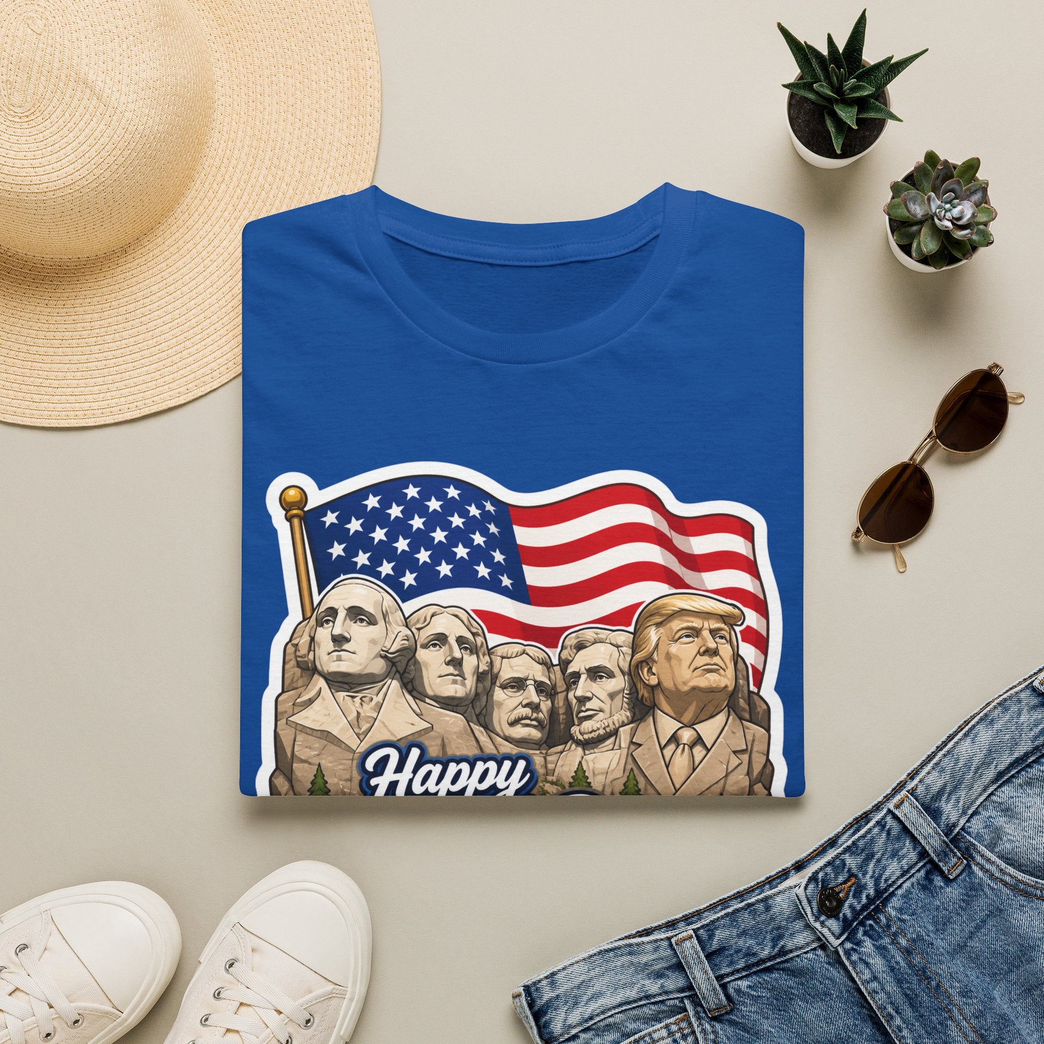 Trump on Mt. Rushmore "Happy 250th America" T-shirt