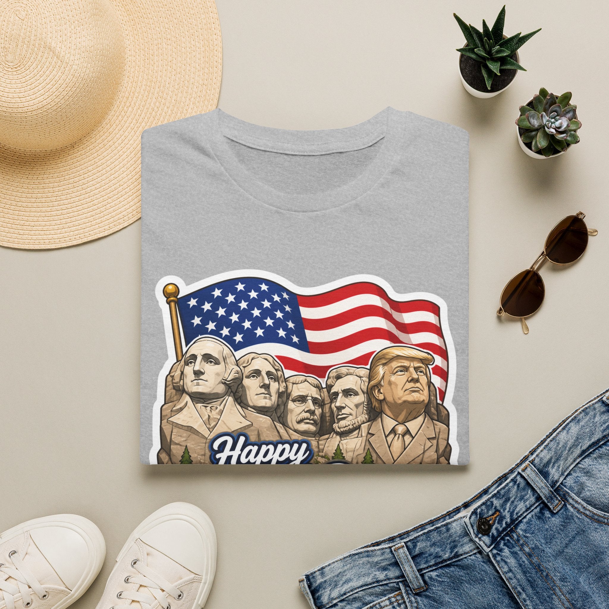 Trump on Mt. Rushmore "Happy 250th America" T-shirt