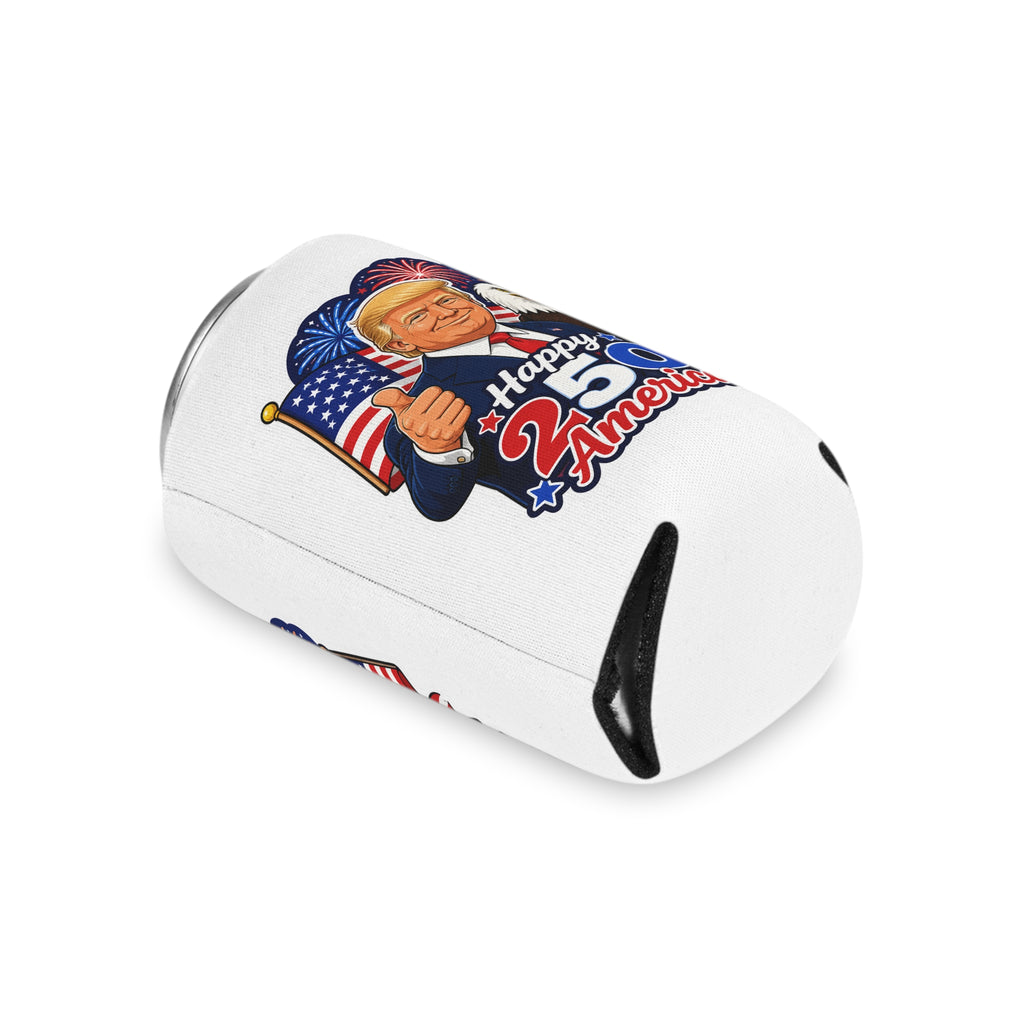 "Happy 250th America!" Patriotic Trump Can Cooler Koozie (Fourth of July)