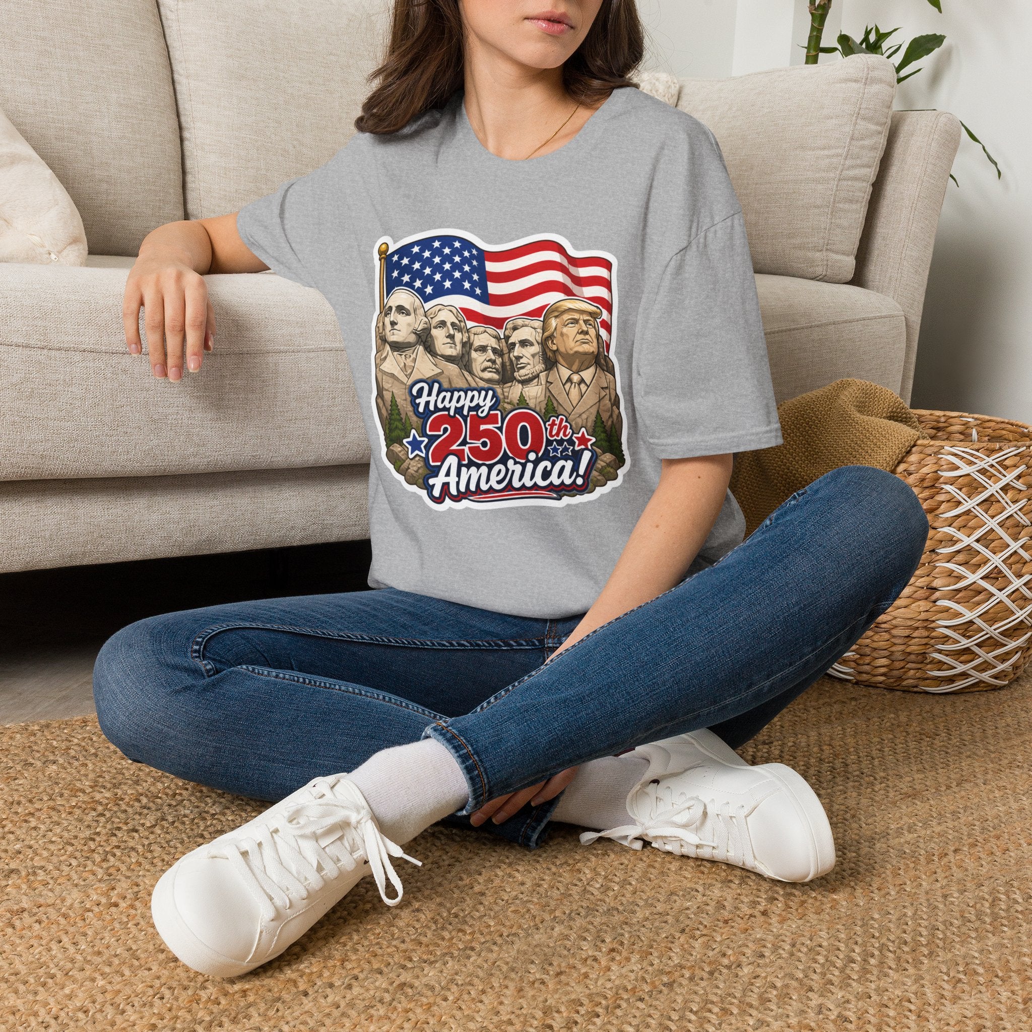 Trump on Mt. Rushmore "Happy 250th America" T-shirt