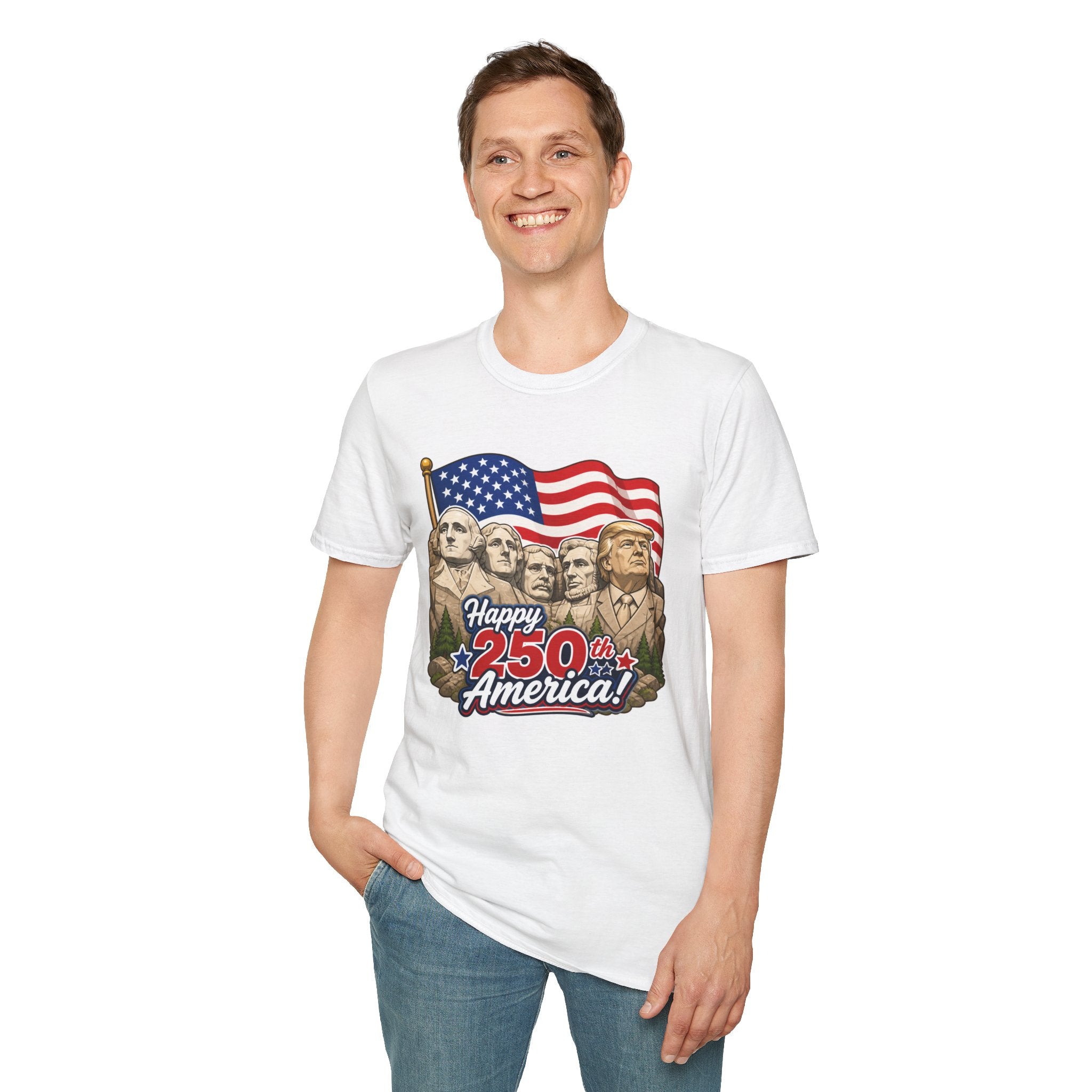 Trump on Mt. Rushmore "Happy 250th America" T-shirt
